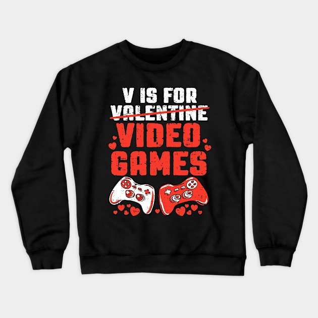 V is for Video Games Funny Valentine Crewneck Sweatshirt by Rosiengo